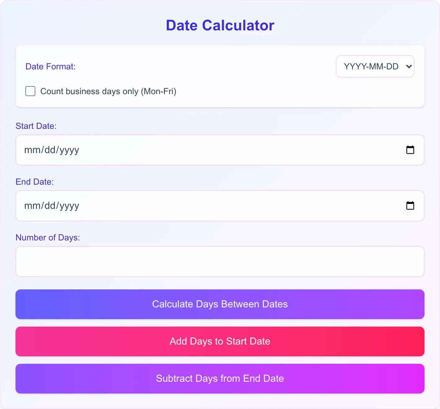 Free Online Date Calculator - Calculate days between dates, add or subtract days from any date with our free o