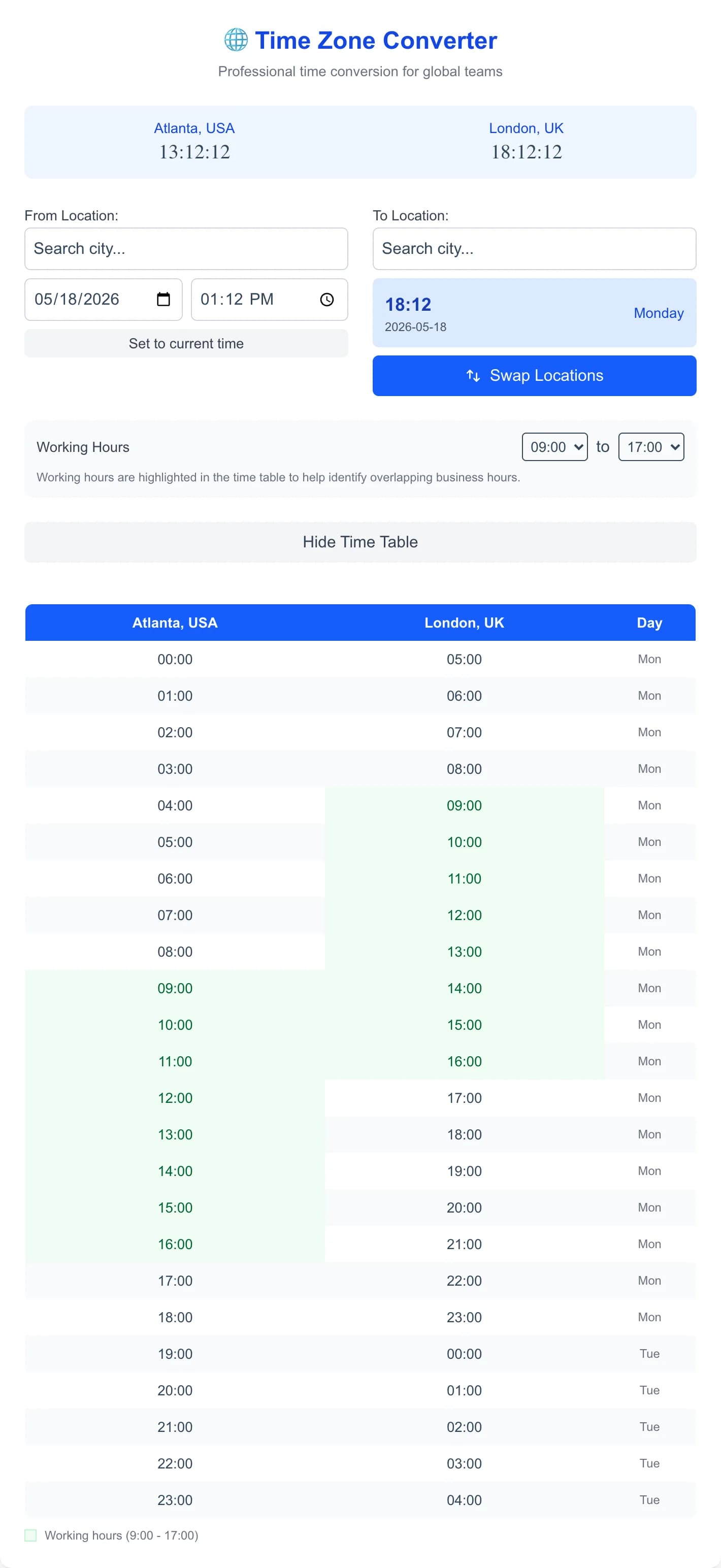 Time Zone Converter - Convert time between any two cities worldwide with our professional timezone con