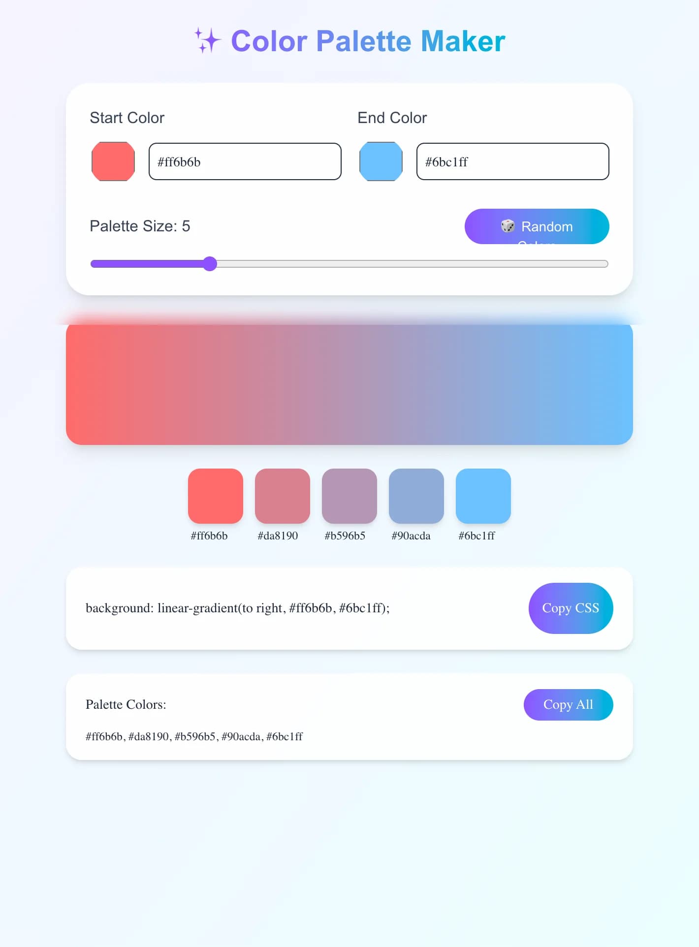 Free Color Gradient Palette Maker - Create stunning color gradients and generate custom color palettes online for fr