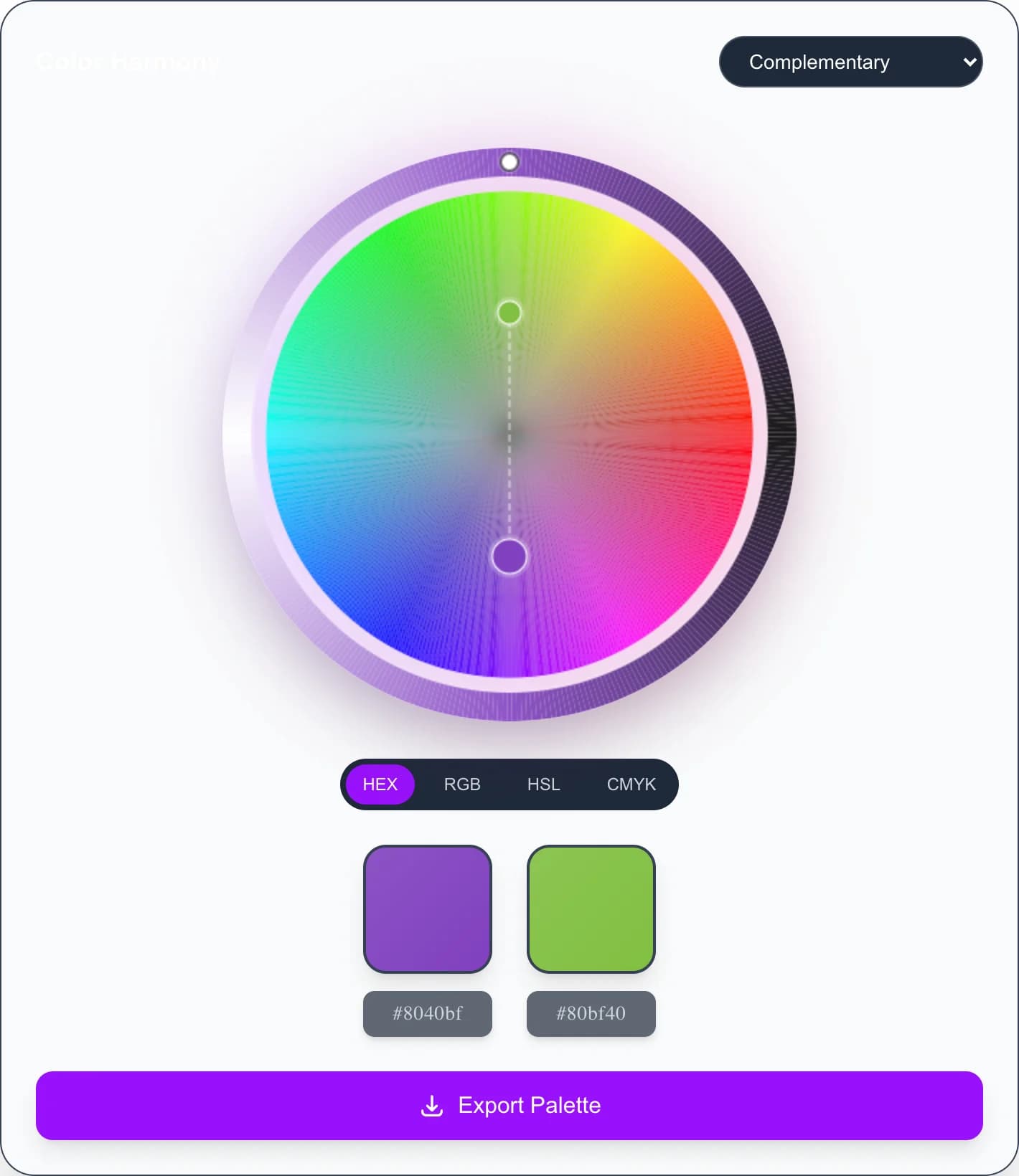 Interactive Color Wheel - Create stunning color harmonies with our interactive color wheel. Generate compl