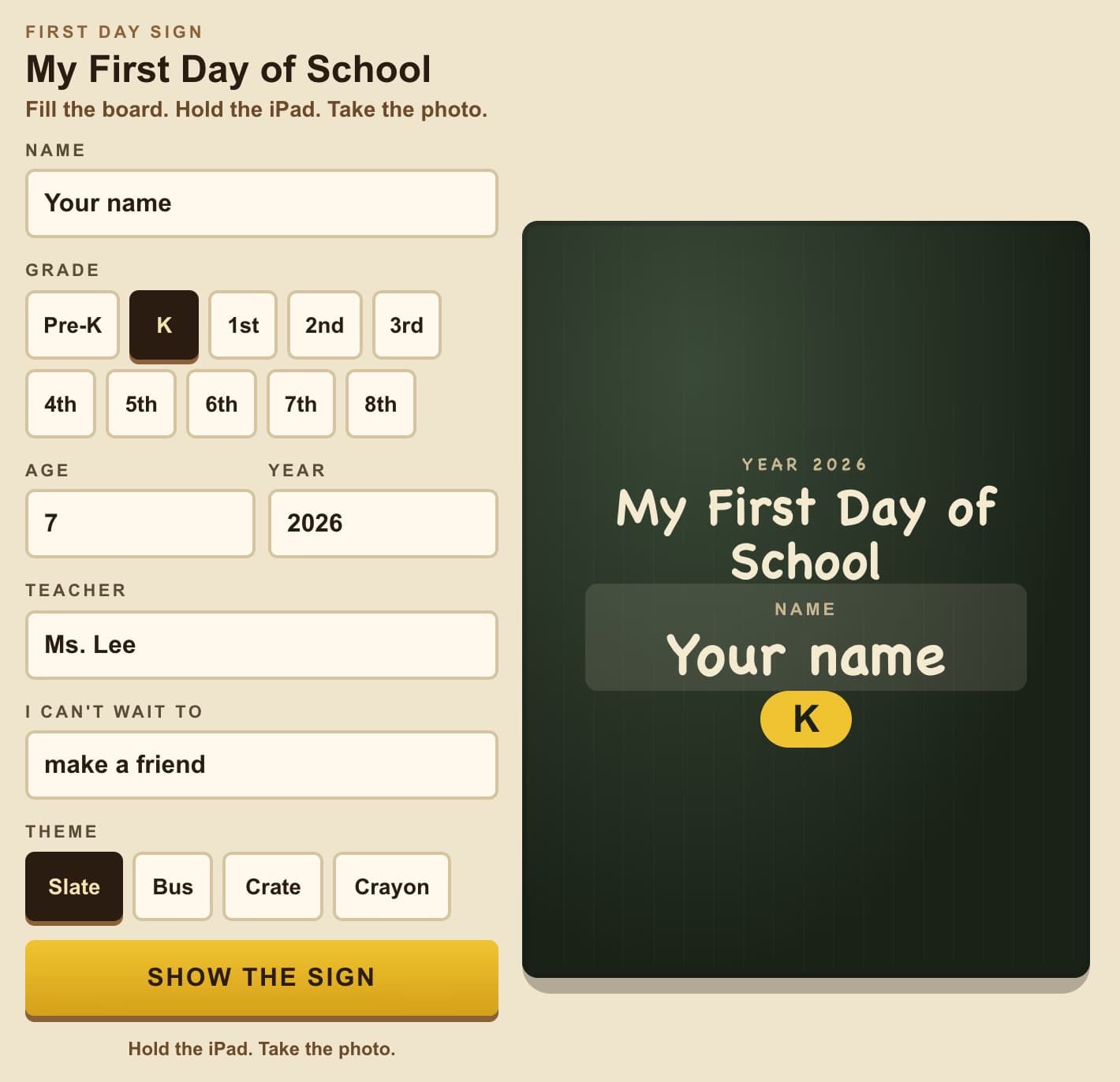 Hold the iPad for a First Day Photo