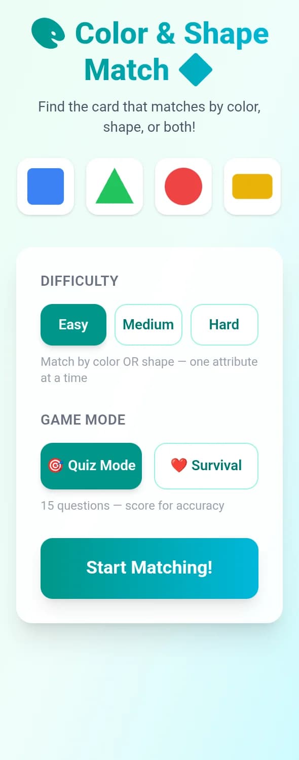 Color & Shape Match - A gentle introduction to classification and sorting! Match objects by color, sha