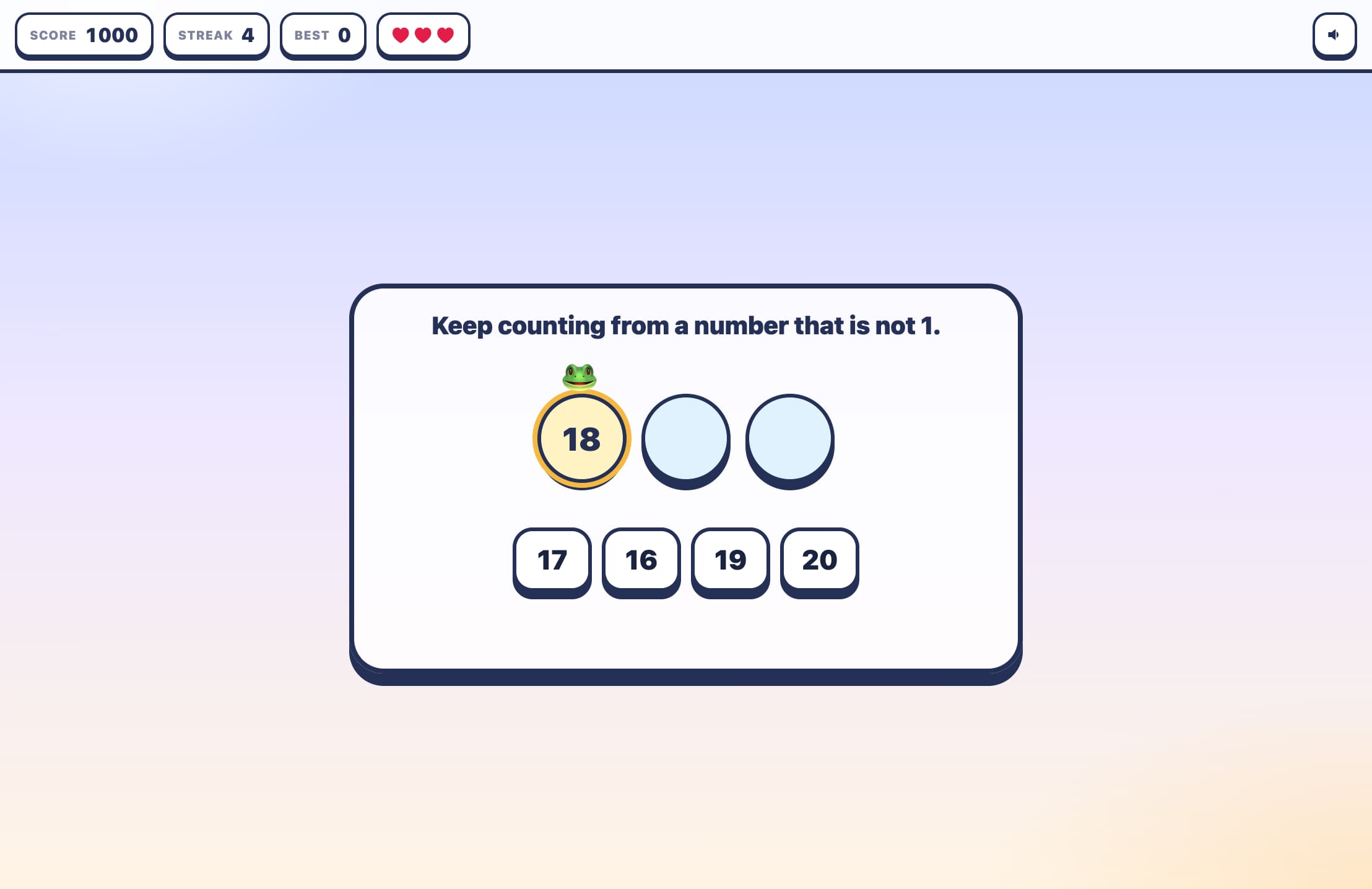 Keep counting from a number that is not 1