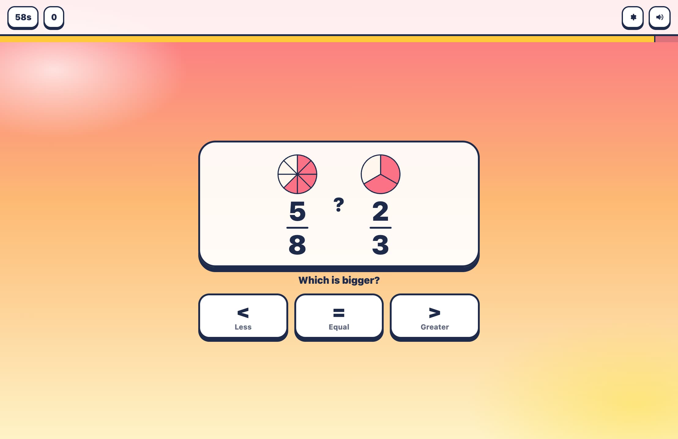 Jogo Online de Comparar e Ordenar Frações