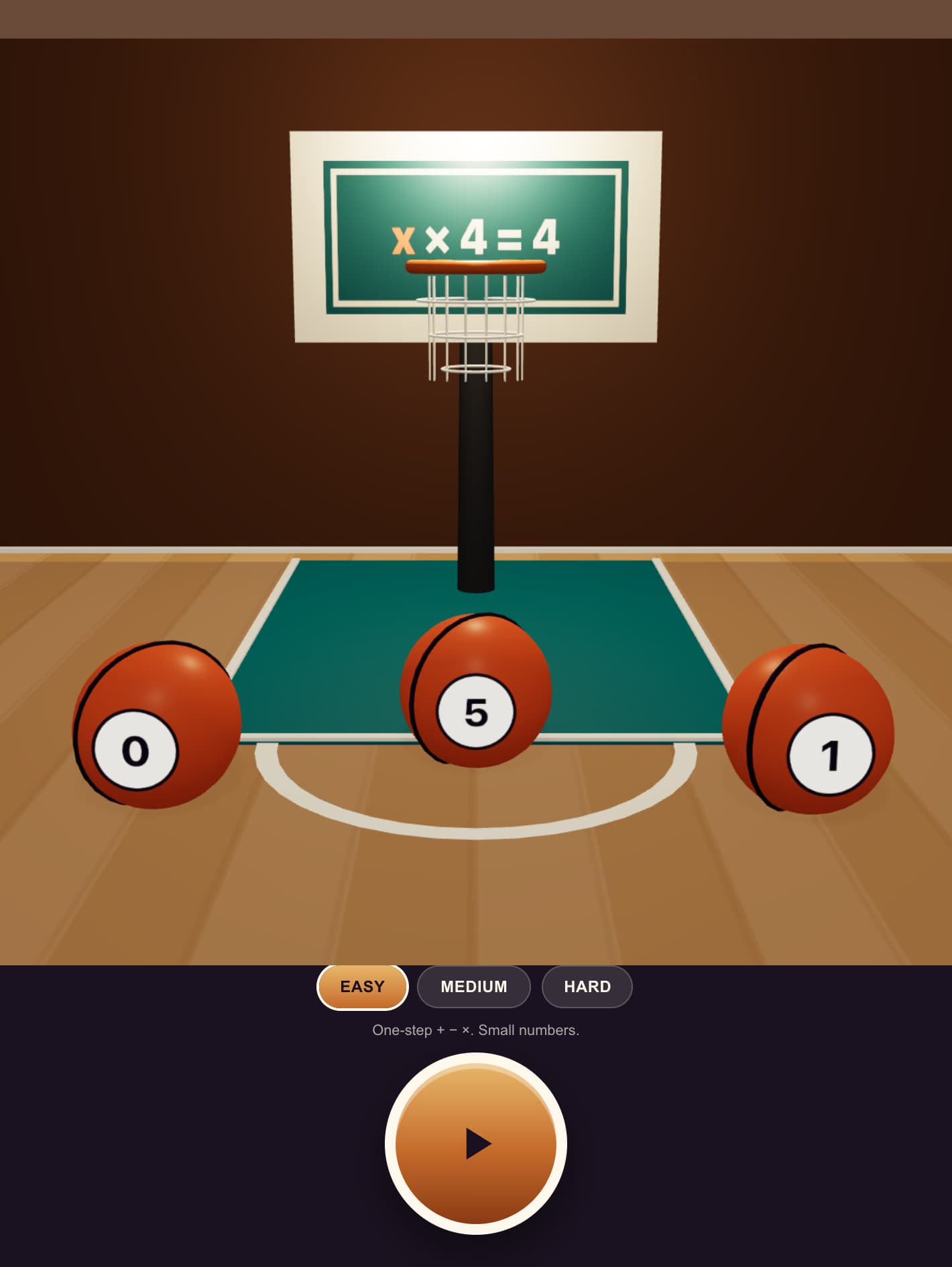 Jogo de Equações de Um Passo na Quadra