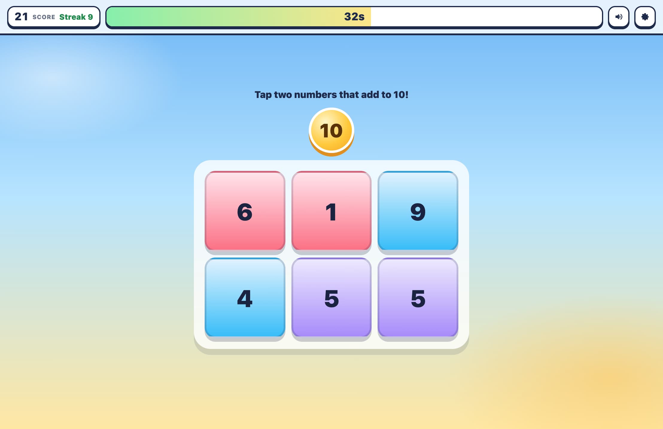 Jogo de Pares de Números que Somam 10