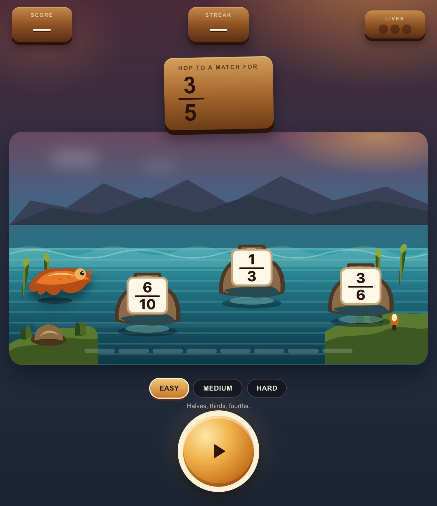 Jogo de Pular com Frações Equivalentes