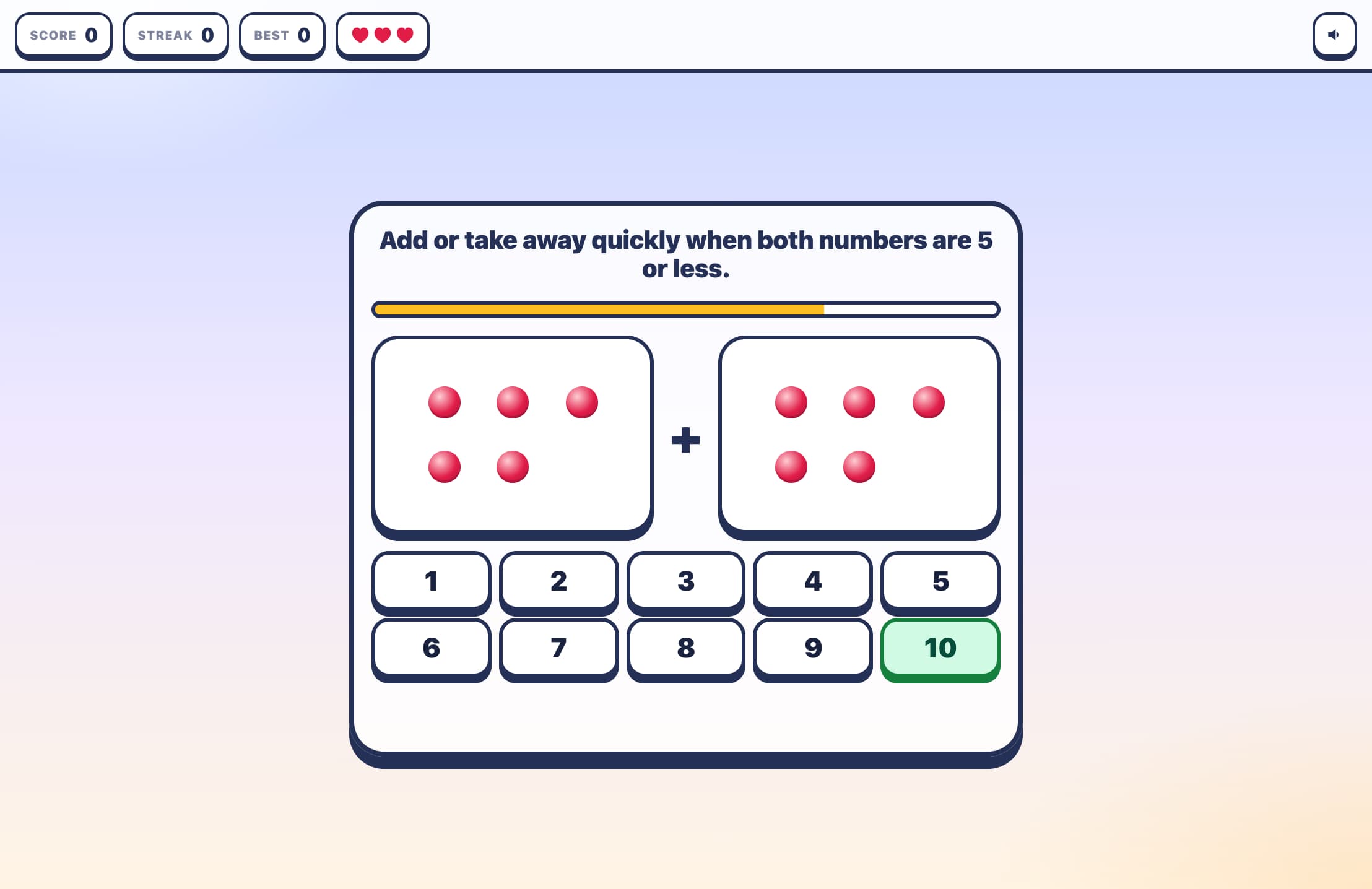 Add or take away quickly when both numbers are 5 or less