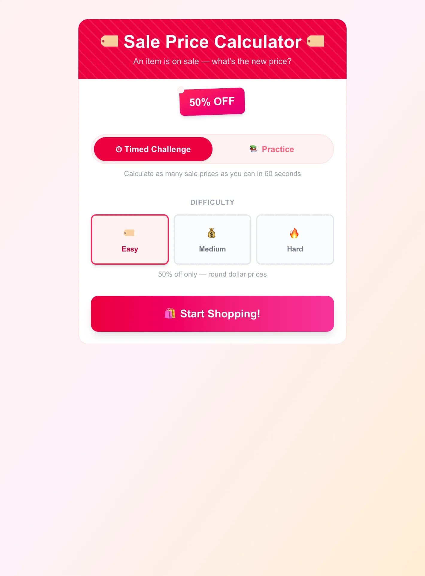 Sale Price Calculator - An item is X% off — what is the new price? See the discount visually and calcula
