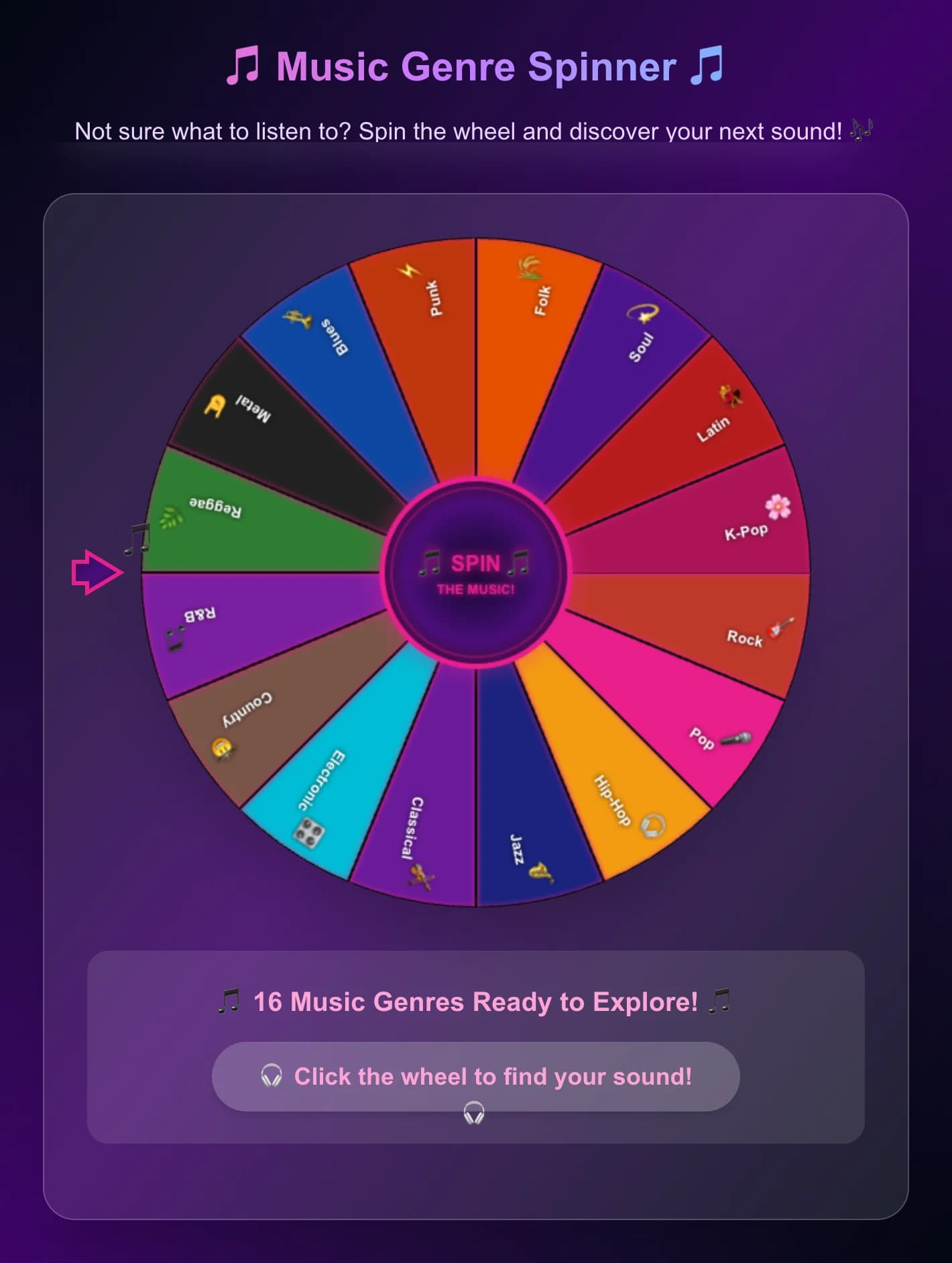 Ruleta de Gèneres Musicals - No saps què escoltar? Fes girar la ruleta per triar aleatòriament entre 16 gèner