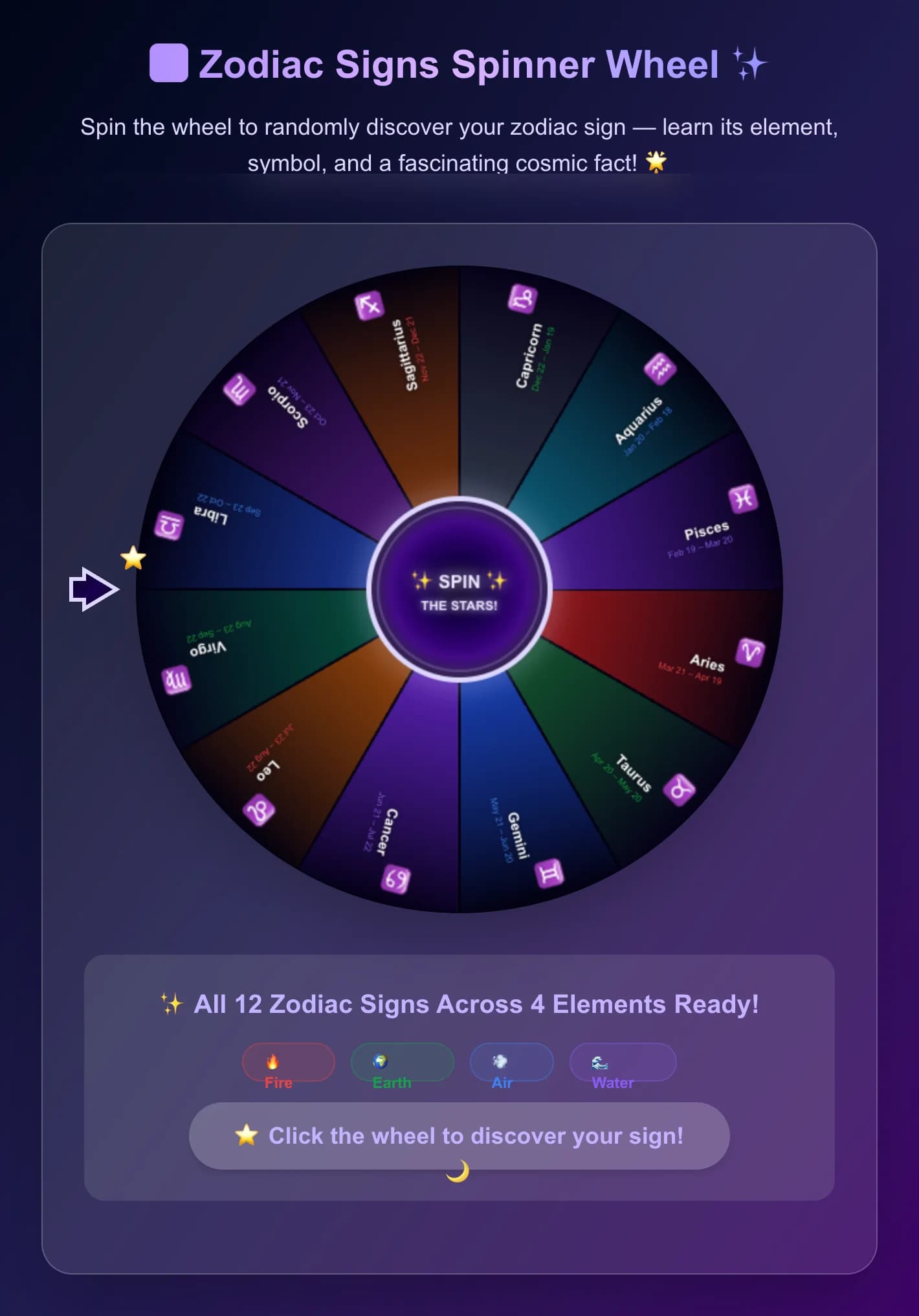 Ruota Gira Segni Zodiacali - Gira la ruota per atterrare casualmente su uno dei 12 segni zodiacali! Scopri l'