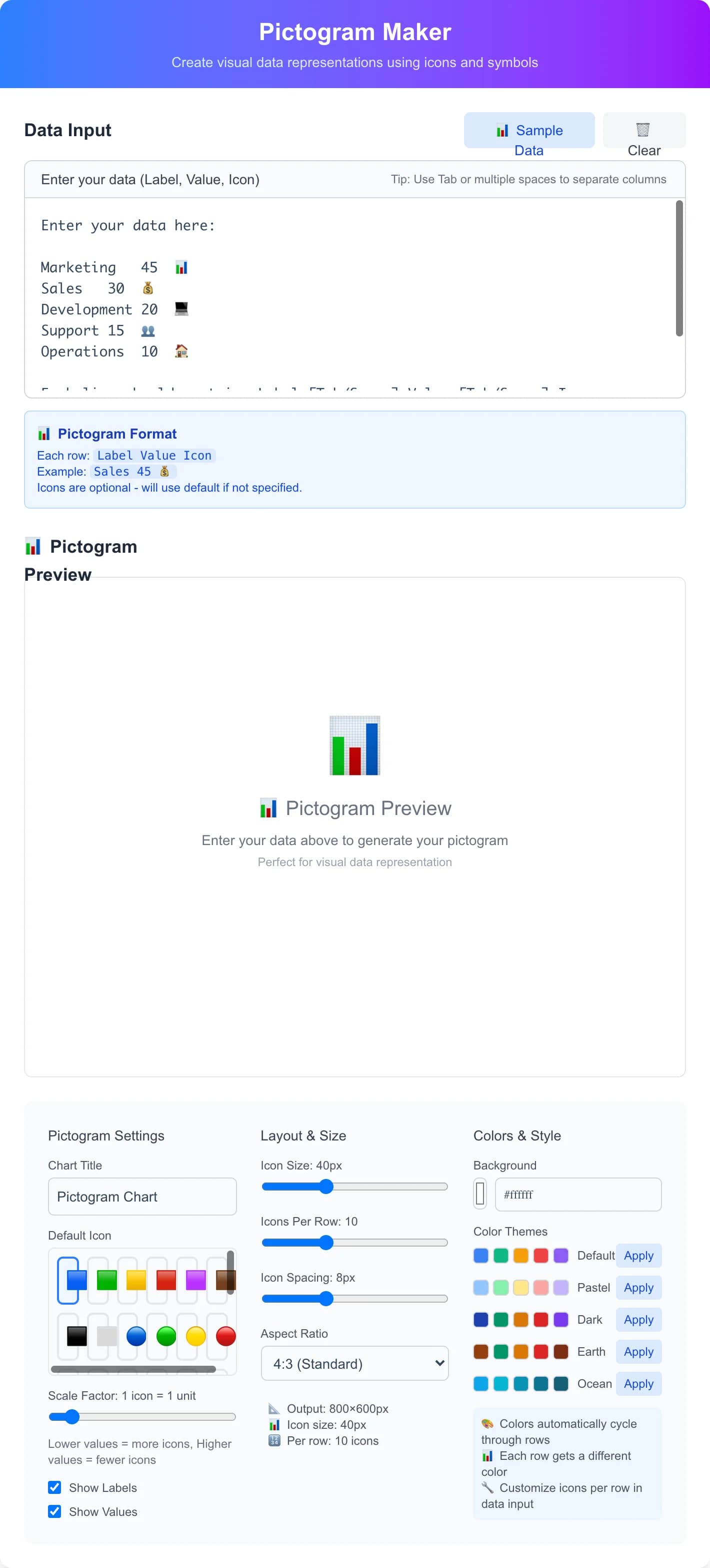 Pictogram Chart Maker - Create stunning pictogram charts using customizable icons and data. Perfect for 
