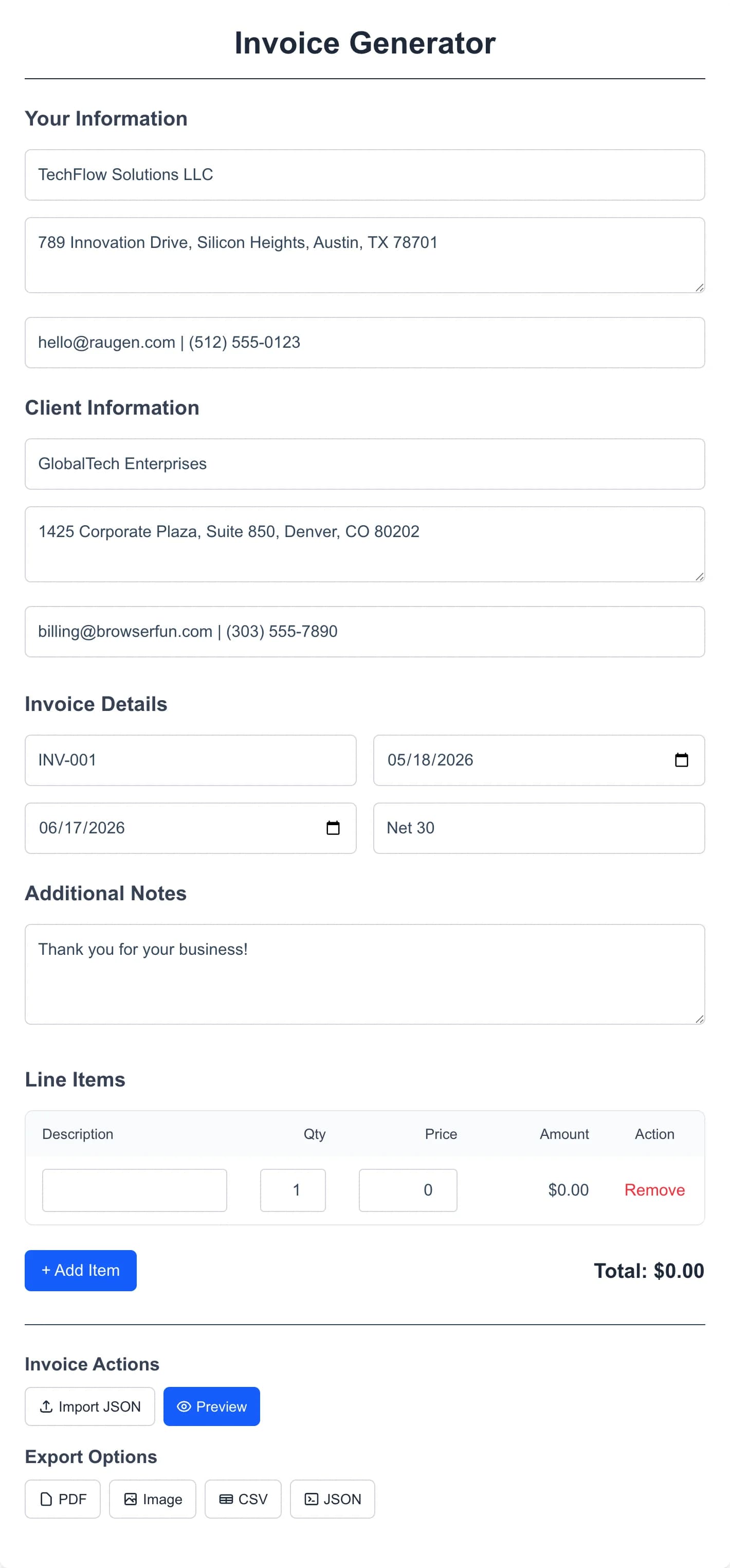 Free Online Invoice Generator - Easily create, customize, and download professional invoices for your business. 