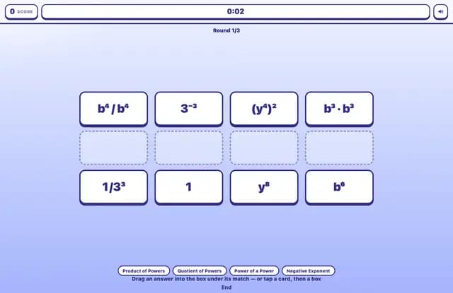 Match: Properties of Exponents