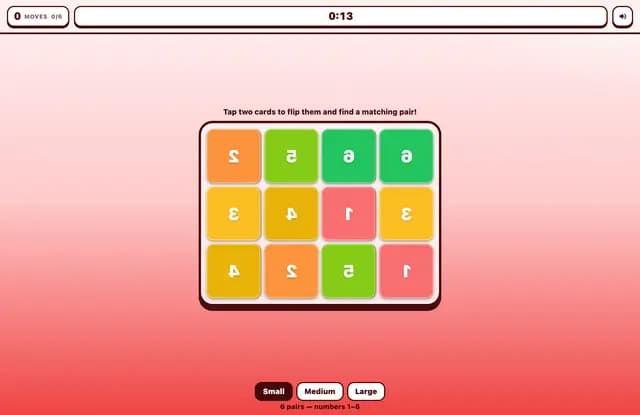 Classic Concentration Game with Numbers 1–20