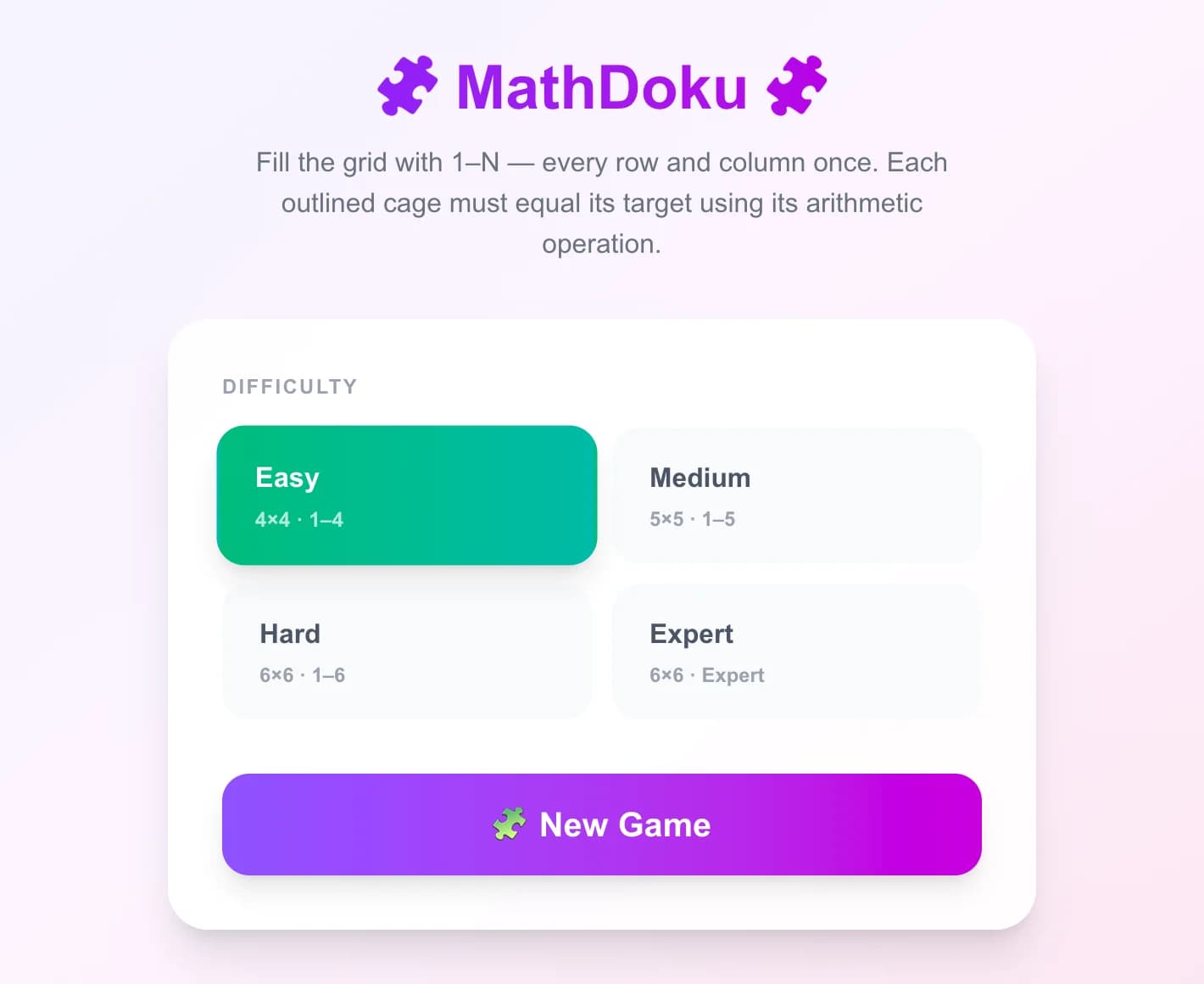 🧩 MathDoku 🧩 - Un puzzle aritmetico in stile KenKen! Riempi la griglia con numeri da 1 a N in m